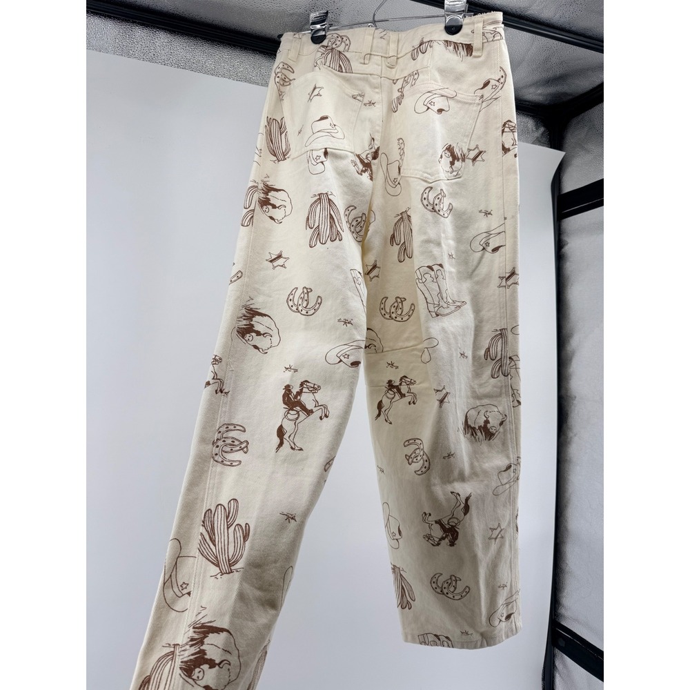 Cali 1850 Western Cowboy Print Straight Leg Jeans Cream Brown Size 5 NWT - Picture 2 of 7